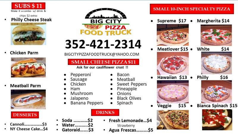 Big city pizza food truck - Menu 1