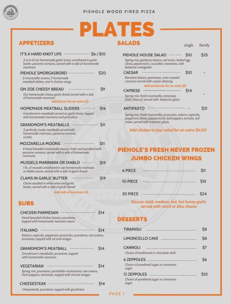 Piehole Wood Fired Pizza - Menu 3