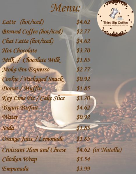 Third Sip Coffee - Menu 3