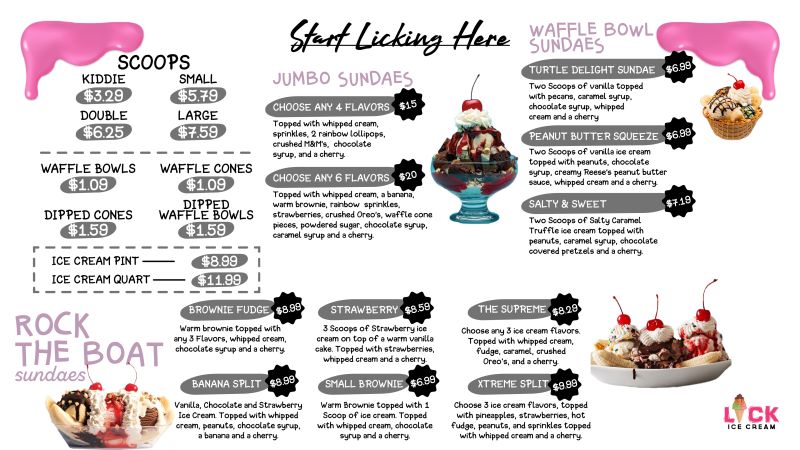 LICK Ice Cream - Menu 1