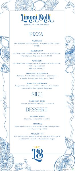 Limoni Belli Neapolitan Pizzeria - Menu 1