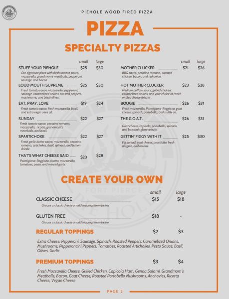 Piehole Wood Fired Pizza - Menu 1