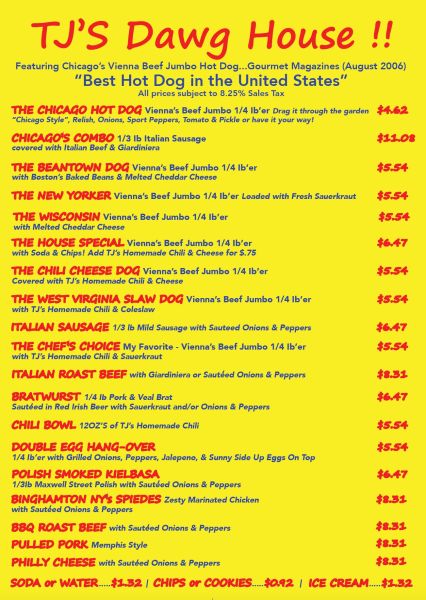 T.J.'s Dawg House - Menu 1